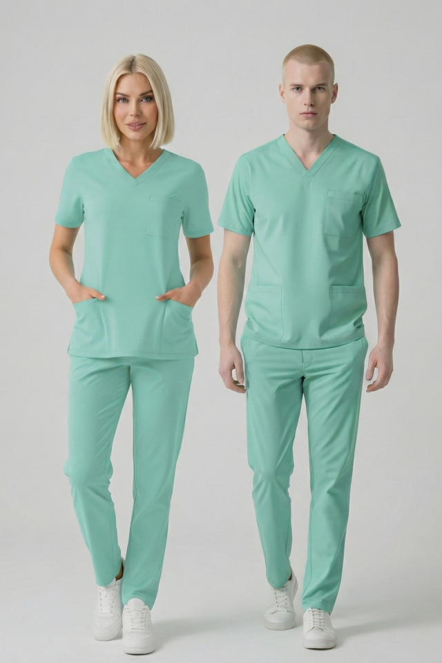 Bermuda Likralı Scrubs Doktor Hemşire Forması Yarasa Kol Takım Unisex