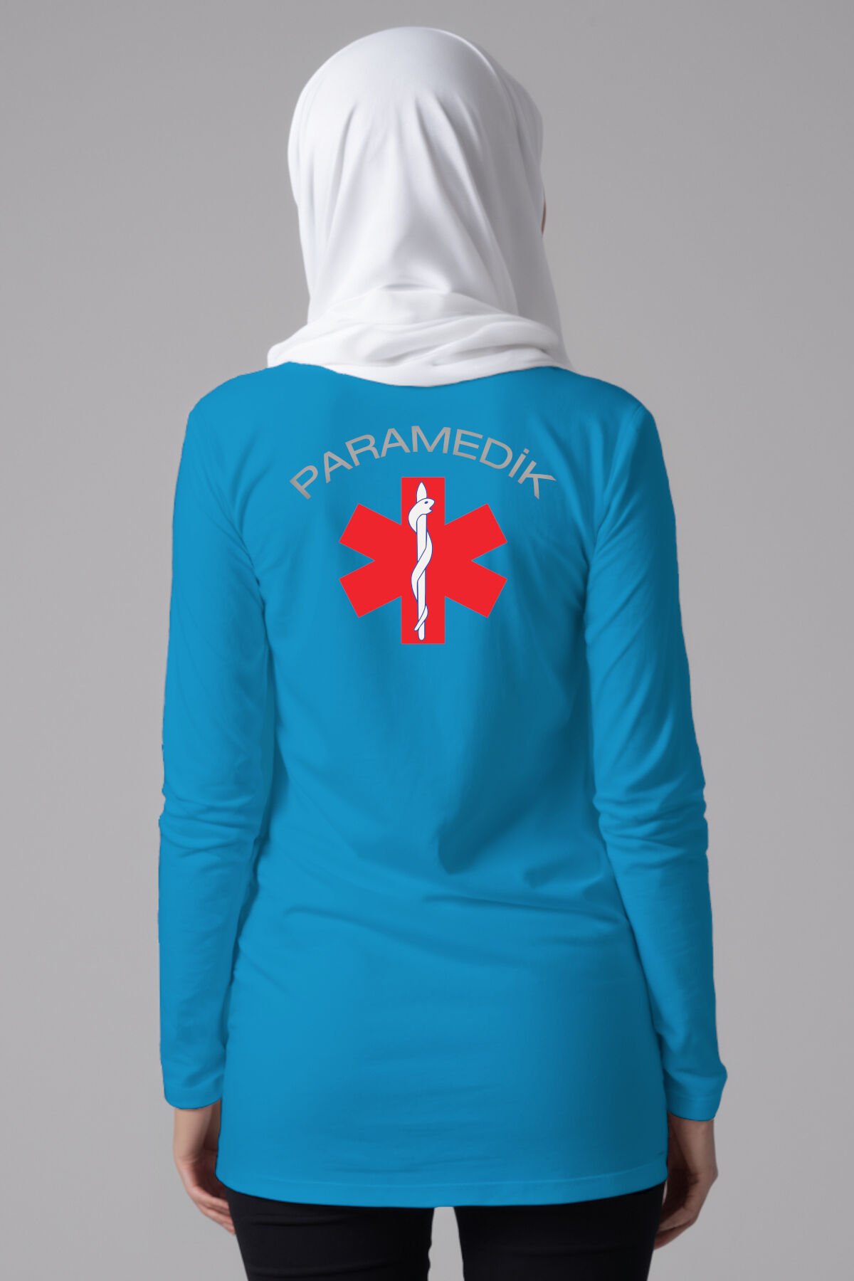 Turkuaz Paramedik Tesettür Bisiklet Yaka Uzun Boy Penye Tişört