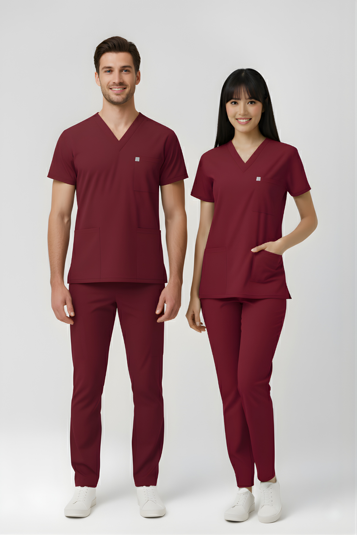 Biking Red Likralı Scrubs Doktor Hemşire Forması Yarasa Kol Takım Unisex