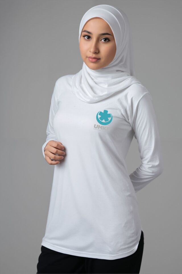 Beyaz UMKE Tesettür Bisiklet Yaka Uzun Boy Penye Tişört