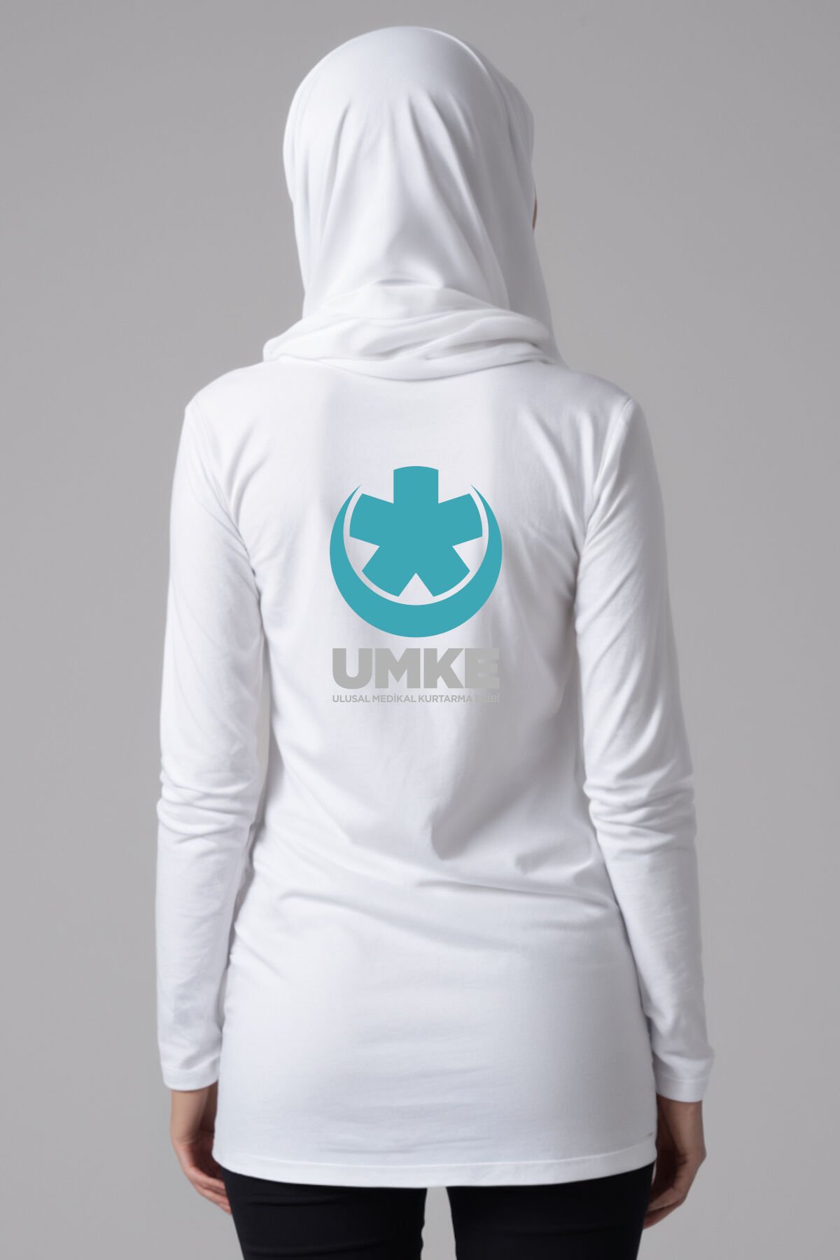 Beyaz UMKE Tesettür Bisiklet Yaka Uzun Boy Penye Tişört