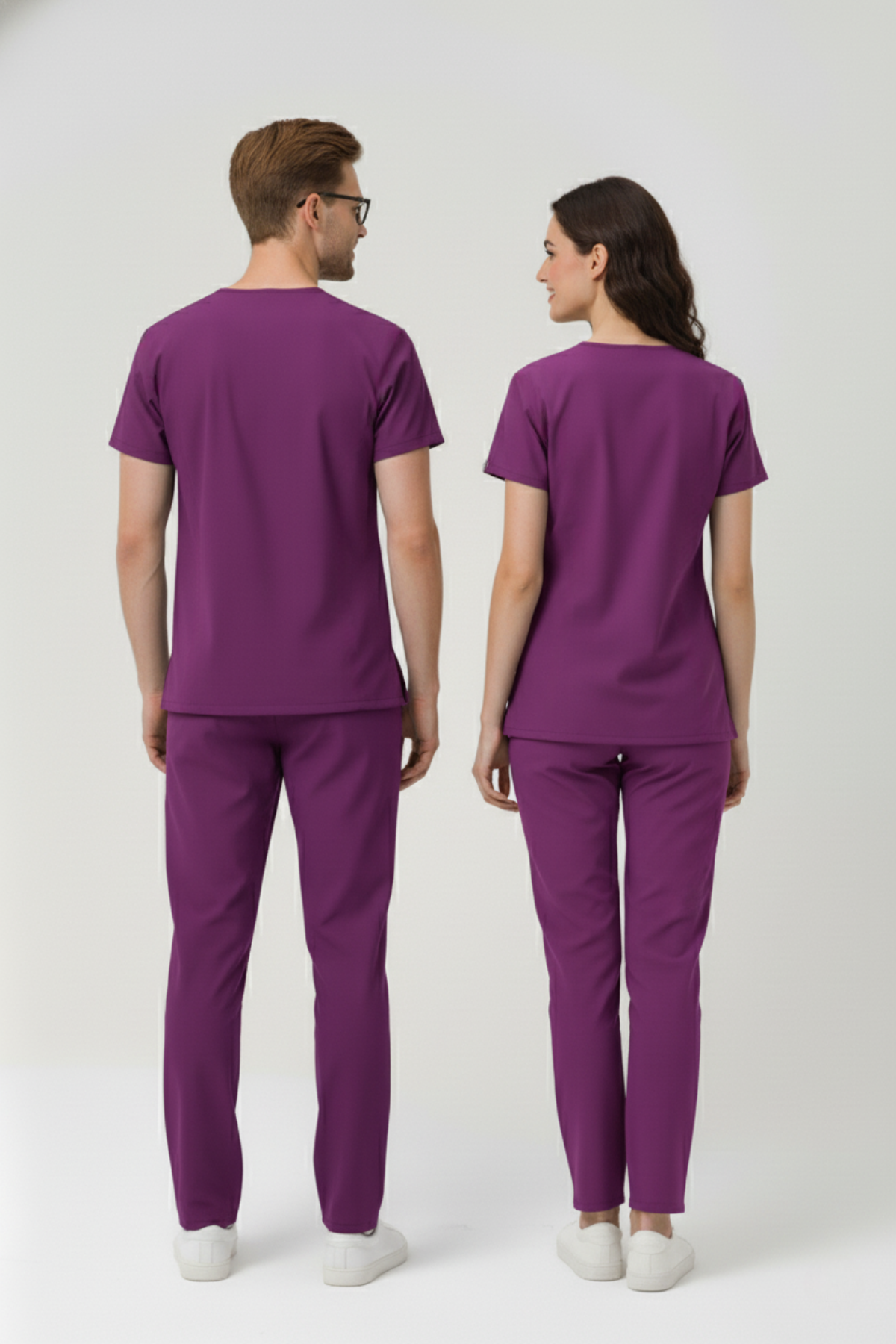 Byzantium Likralı Scrubs Doktor Hemşire Forması Yarasa Kol Takım Unisex