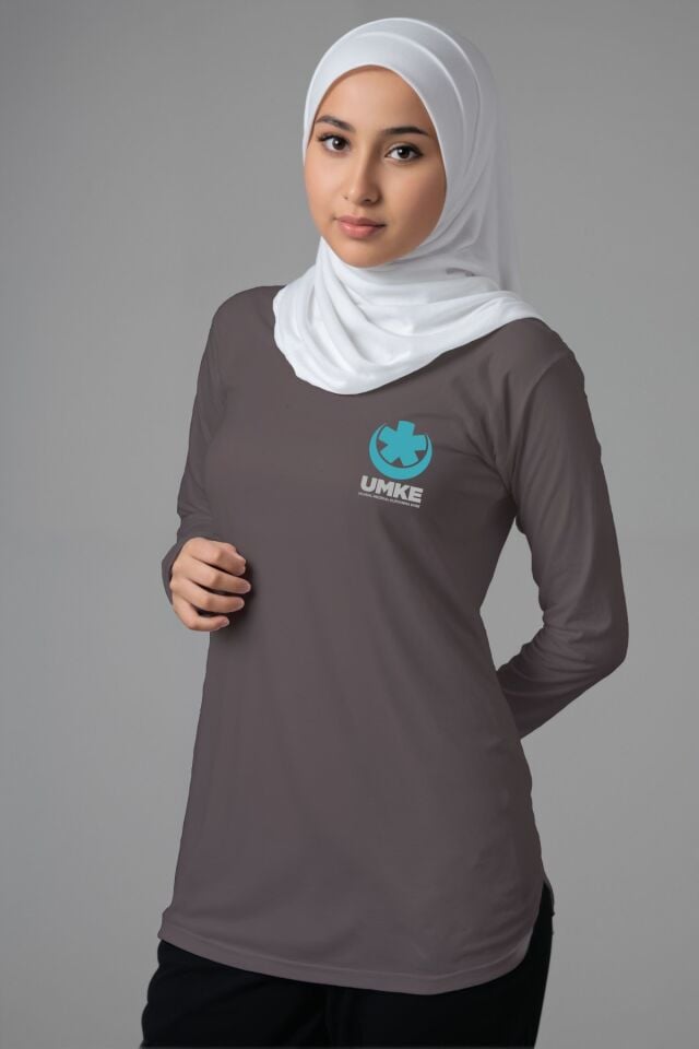 Gri UMKE Tesettür Bisiklet Yaka Uzun Boy Penye Tişört