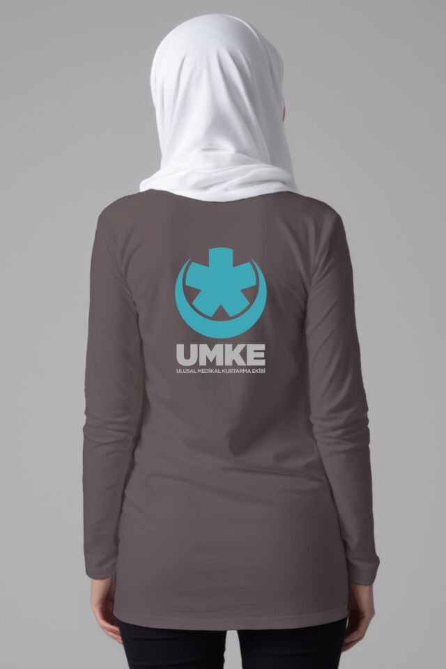 Gri UMKE Tesettür Bisiklet Yaka Uzun Boy Penye Tişört