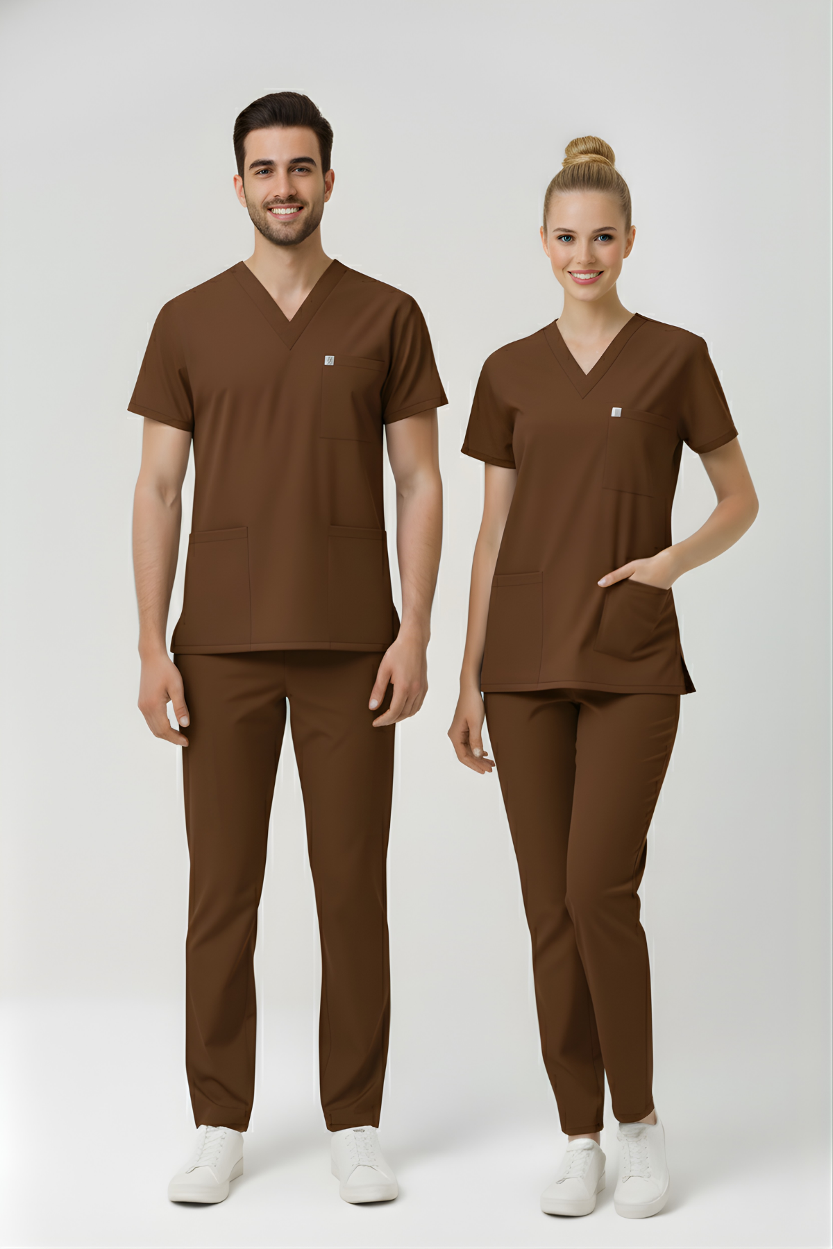 Friar Brown Likralı Scrubs Doktor Hemşire Forması Yarasa Kol Takım Unisex