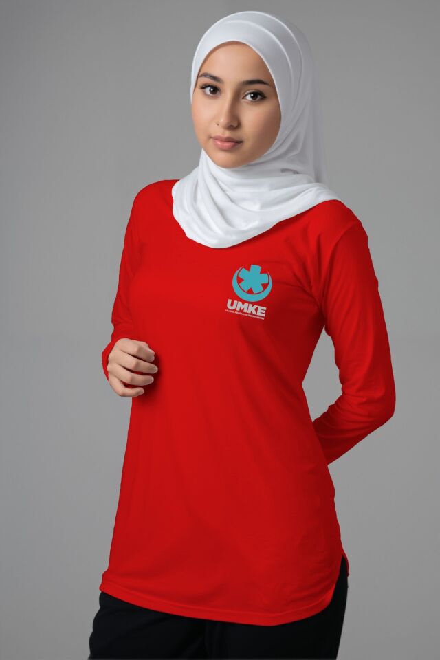 Kırmızı UMKE Tesettür Bisiklet Yaka Uzun Boy Penye Tişört