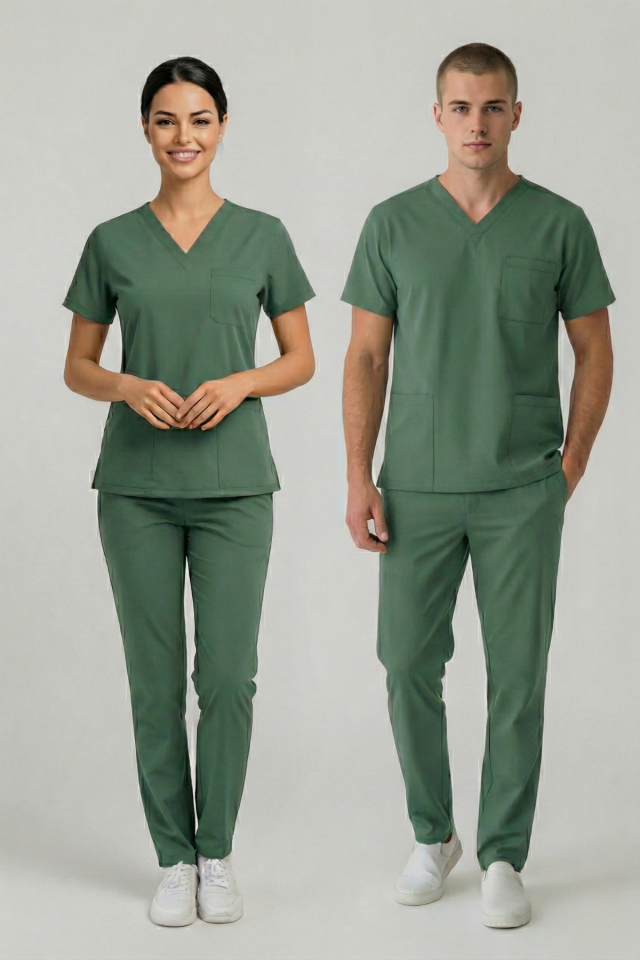 Frosty Spruce Likralı Scrubs Doktor Hemşire Forması Yarasa Kol Takım Unisex