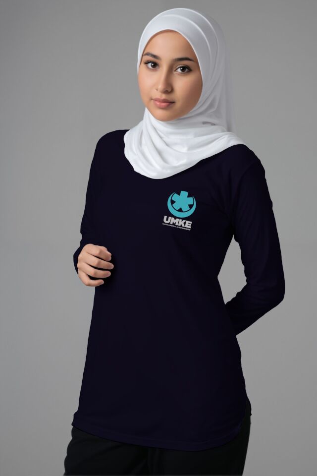 Lacivert UMKE Tesettür Bisiklet Yaka Uzun Boy Penye Tişört
