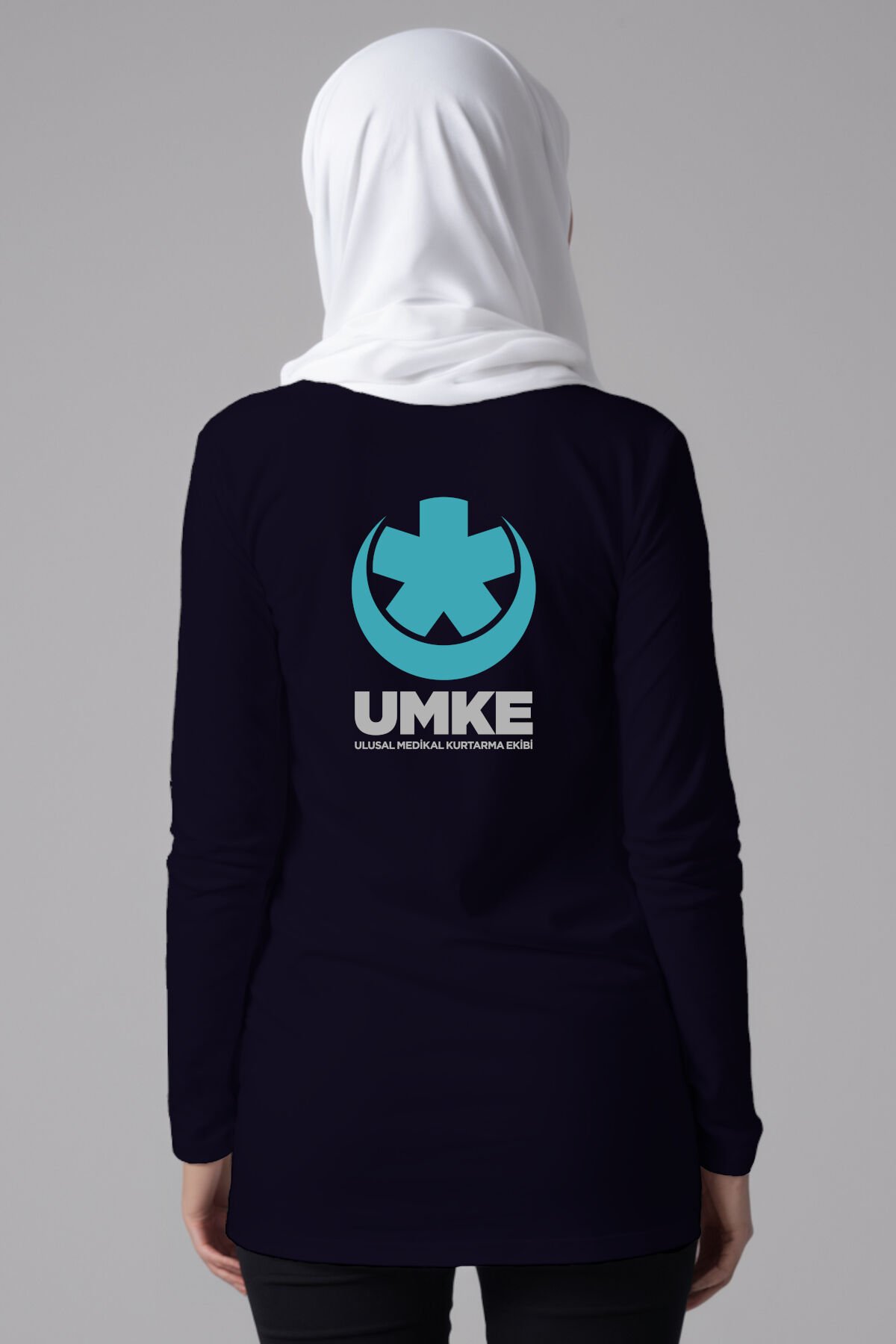 Lacivert UMKE Tesettür Bisiklet Yaka Uzun Boy Penye Tişört