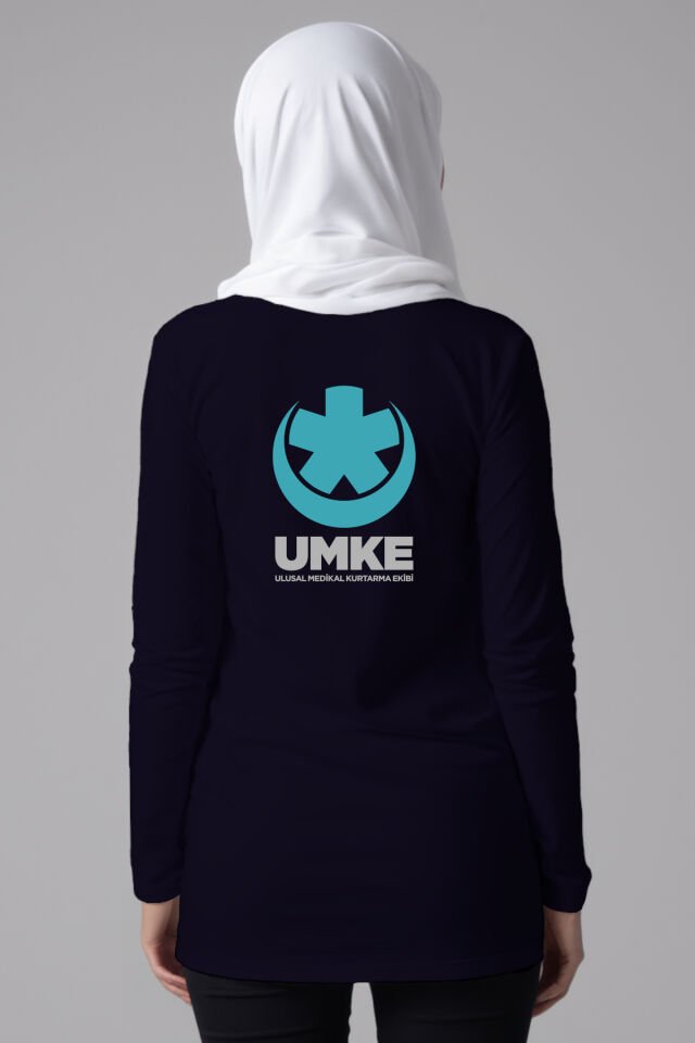 Lacivert UMKE Tesettür Bisiklet Yaka Uzun Boy Penye Tişört