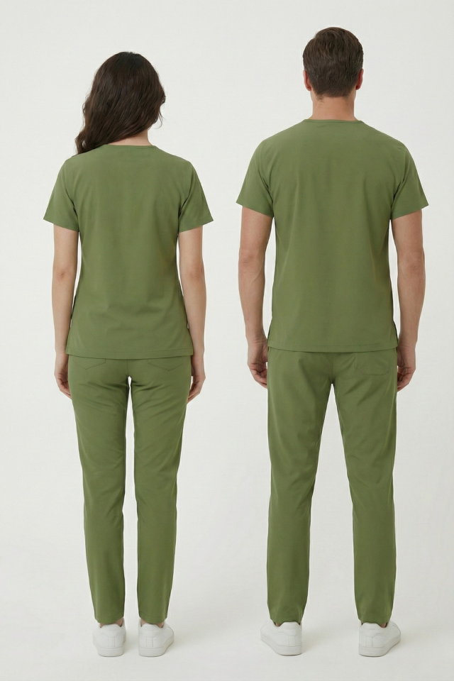 Grasshopper Likralı Scrubs Doktor Hemşire Forması Yarasa Kol Takım Unisex