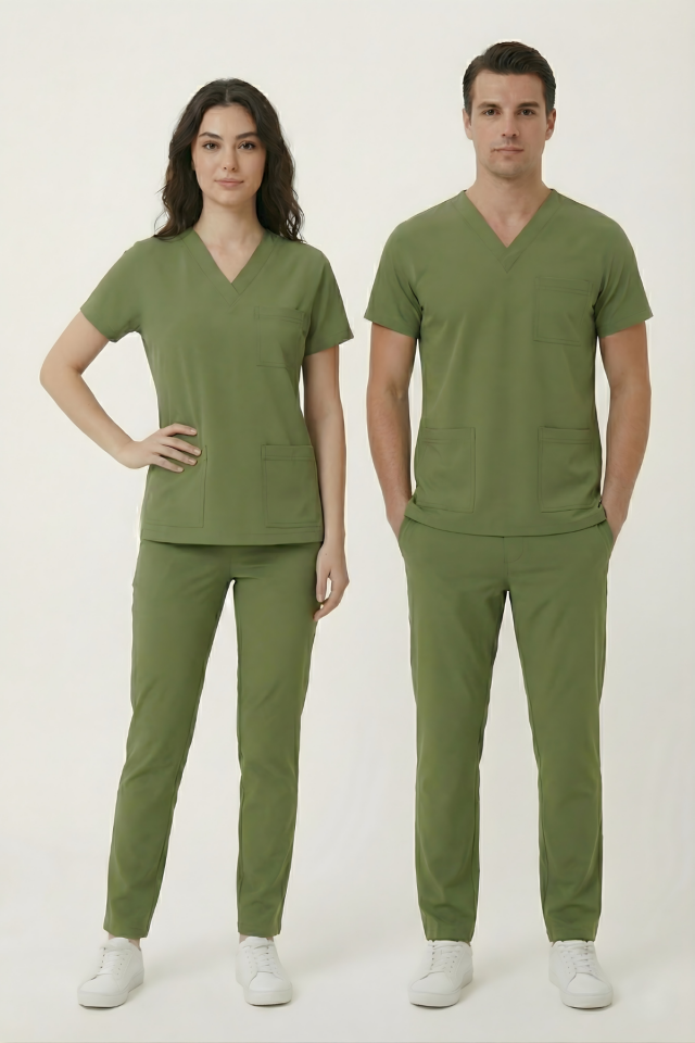 Grasshopper Likralı Scrubs Doktor Hemşire Forması Yarasa Kol Takım Unisex