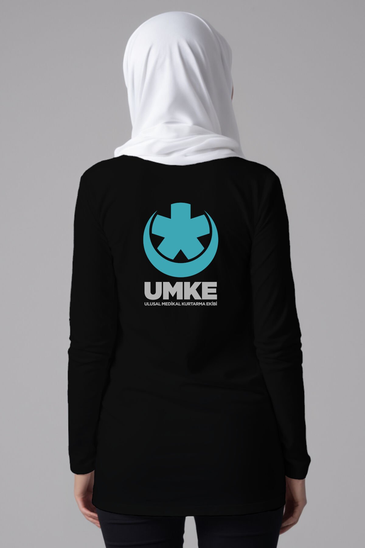Siyah UMKE Tesettür Bisiklet Yaka Uzun Boy Penye Tişört