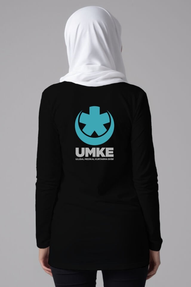 Siyah UMKE Tesettür Bisiklet Yaka Uzun Boy Penye Tişört