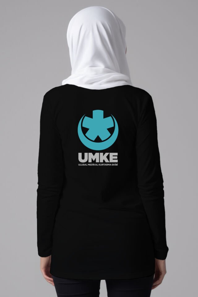 Siyah UMKE Tesettür Bisiklet Yaka Uzun Boy Penye Tişört