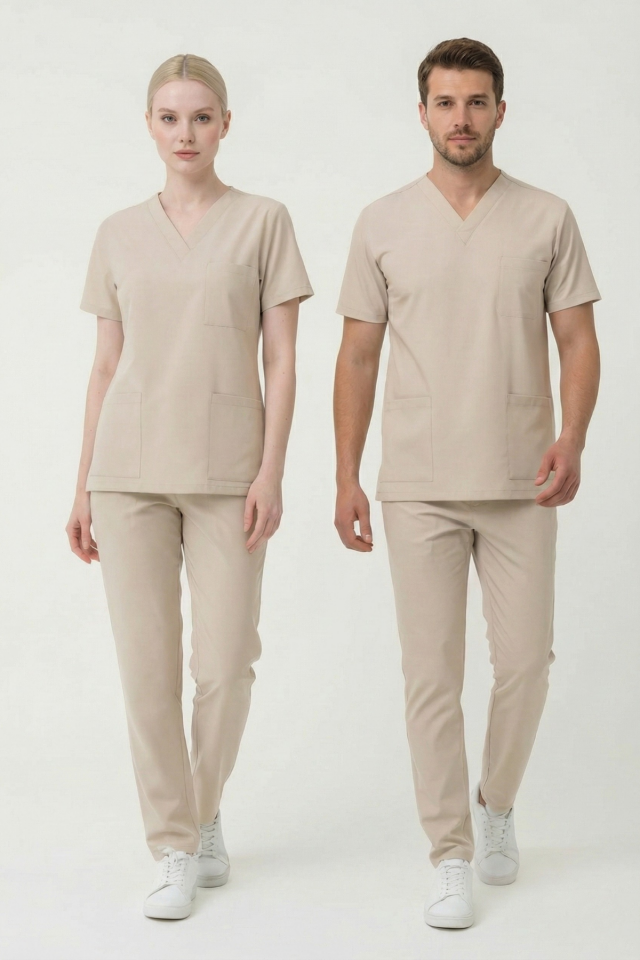 Moth Likralı Scrubs Doktor Hemşire Forması Yarasa Kol Takım Unisex