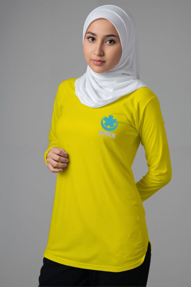 Sarı UMKE Tesettür Bisiklet Yaka Uzun Boy Penye Tişört