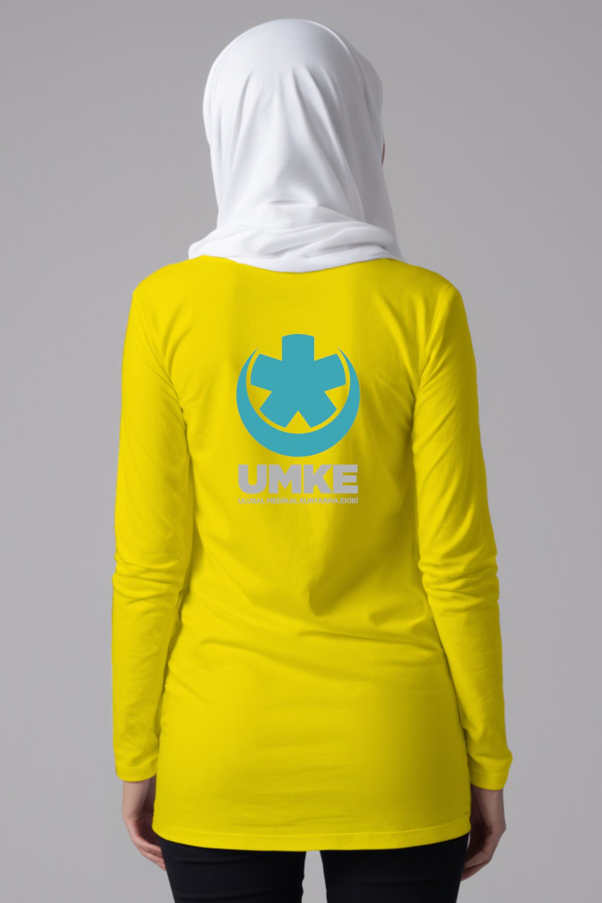 Sarı UMKE Tesettür Bisiklet Yaka Uzun Boy Penye Tişört