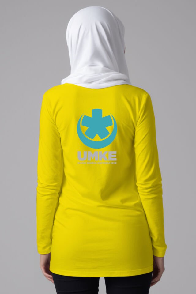 Sarı UMKE Tesettür Bisiklet Yaka Uzun Boy Penye Tişört