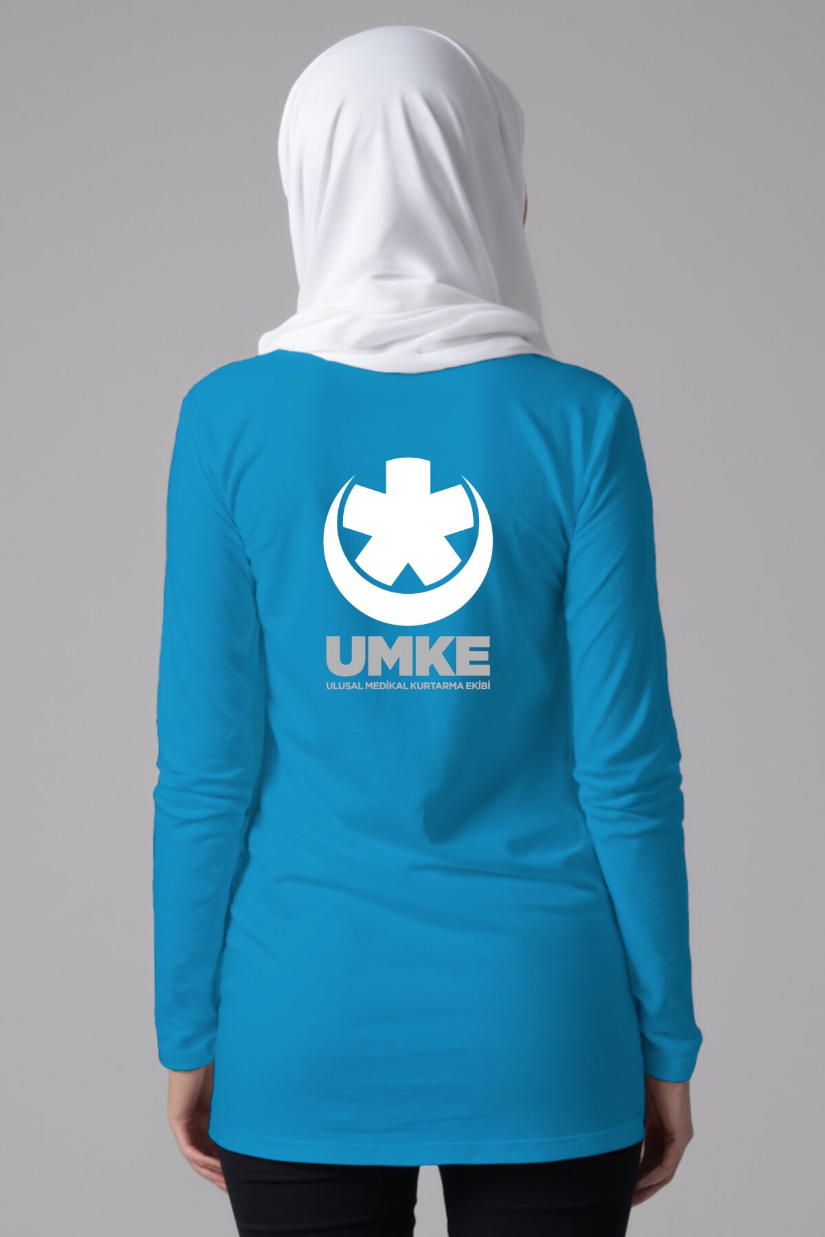 Turkuaz UMKE Tesettür Bisiklet Yaka Uzun Boy Penye Tişört