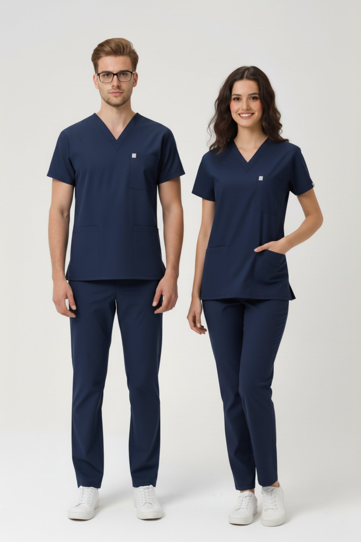Patriot Blue Likralı Scrubs Doktor Hemşire Forması Yarasa Kol Takım Unisex
