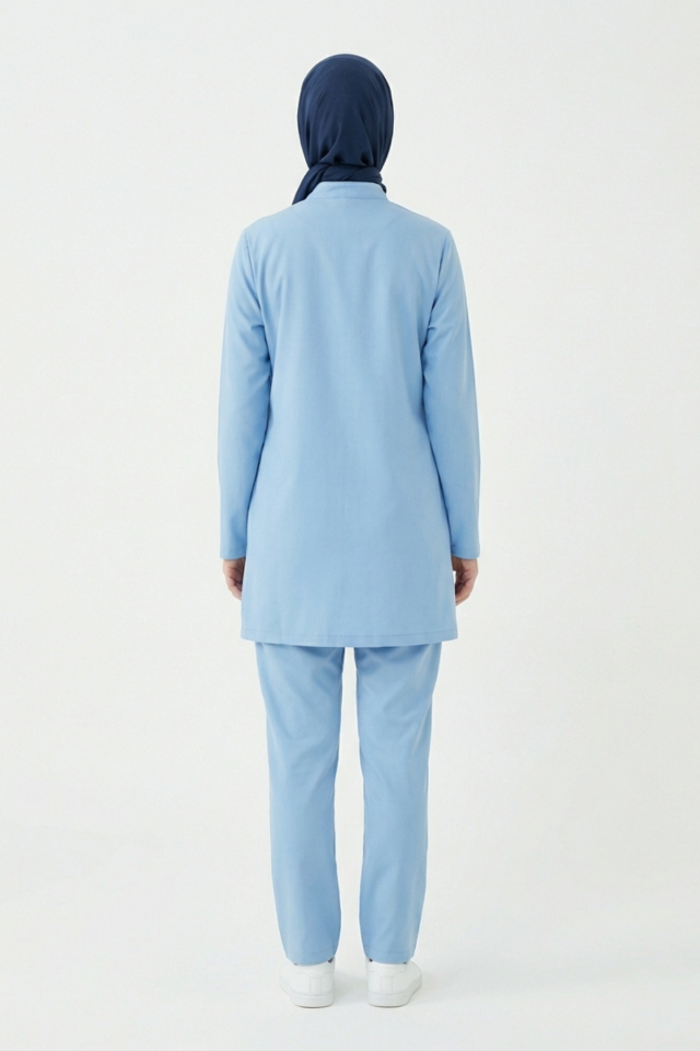 Alaskan Blue Likralı Tesettür Scrubs Doktor Hemşire Forması Takım