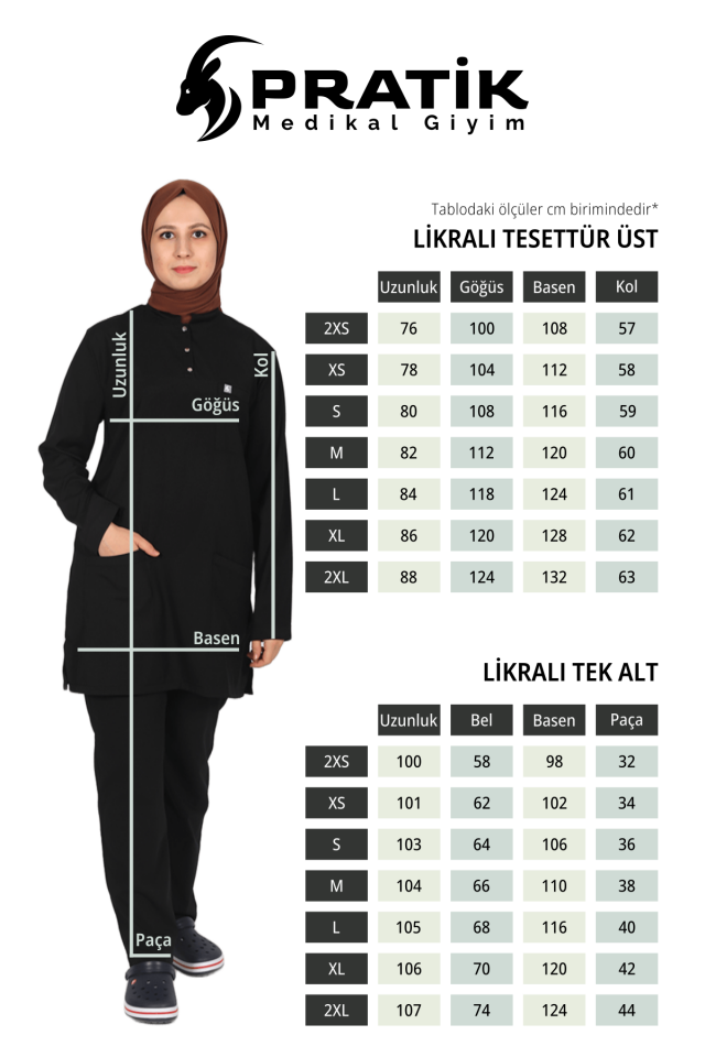 Alaskan Blue Likralı Tesettür Scrubs Doktor Hemşire Forması Takım