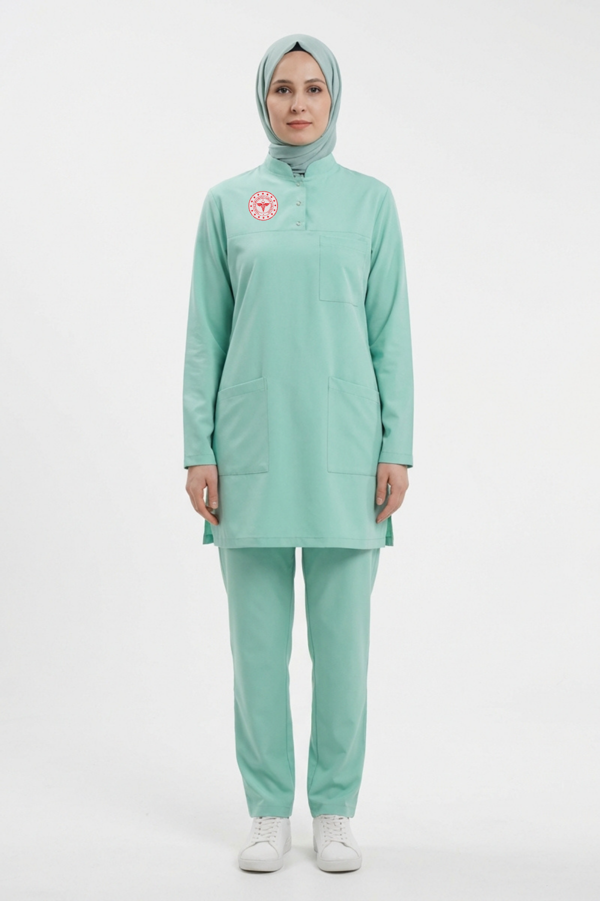 Bermuda Likralı Tesettür Scrubs Doktor Hemşire Forması Takım