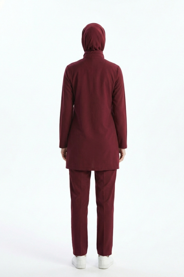 Biking Red Likralı Tesettür Scrubs Doktor Hemşire Forması Takım