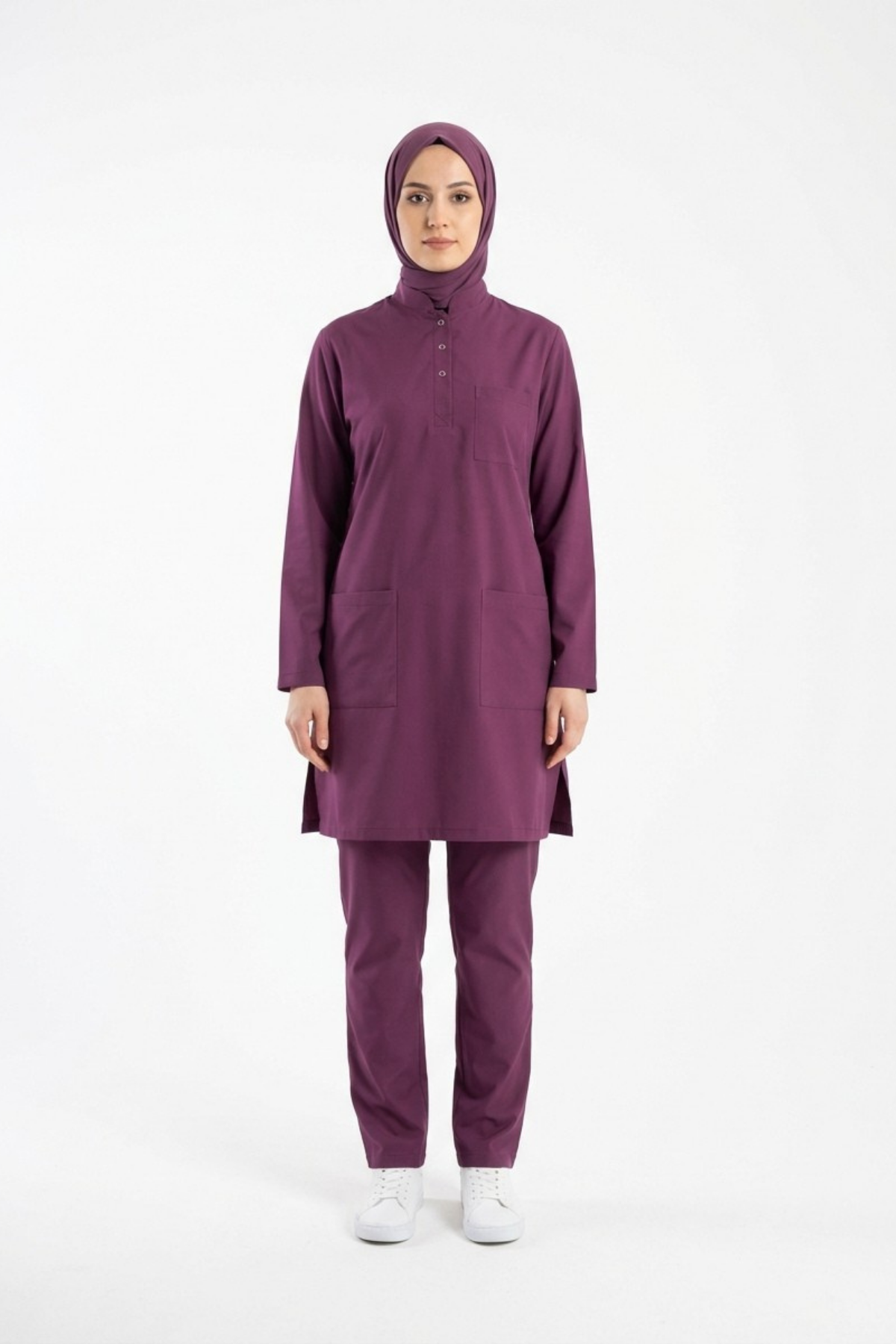 Byzantium Likralı Tesettür Scrubs Doktor Hemşire Forması Takım