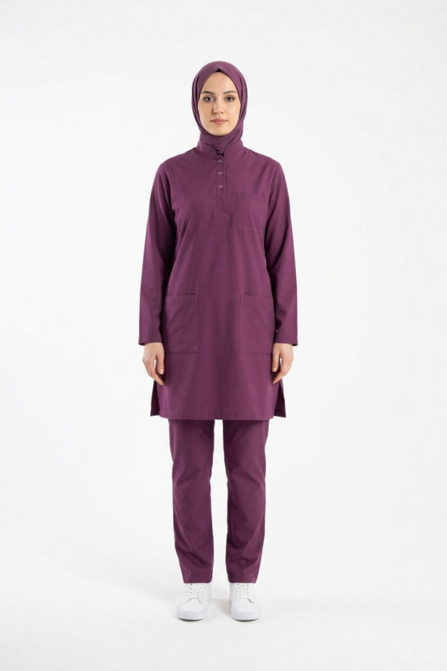 Byzantium Likralı Tesettür Scrubs Doktor Hemşire Forması Takım