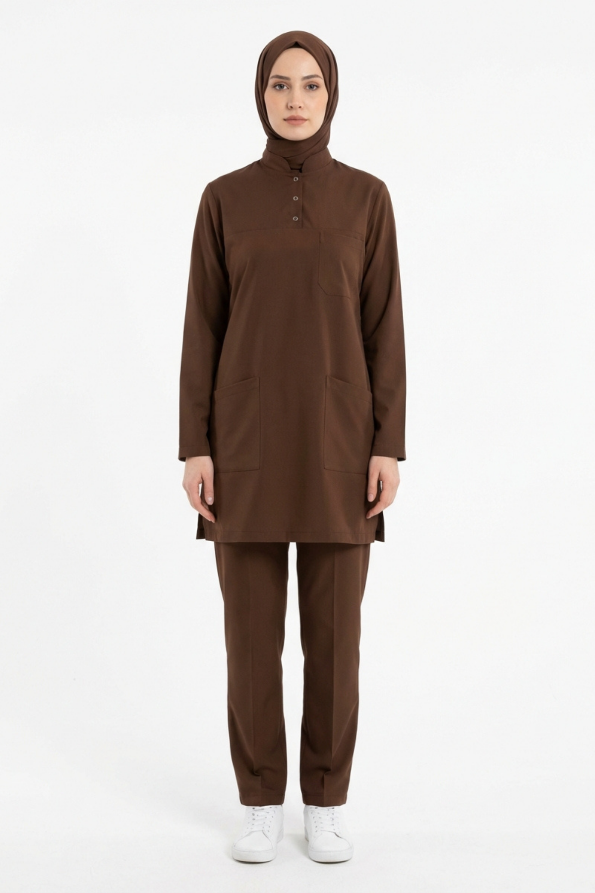 Friar Brown Likralı Tesettür Scrubs Doktor Hemşire Forması Takım