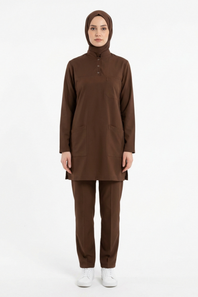 Friar Brown Likralı Tesettür Scrubs Doktor Hemşire Forması Takım