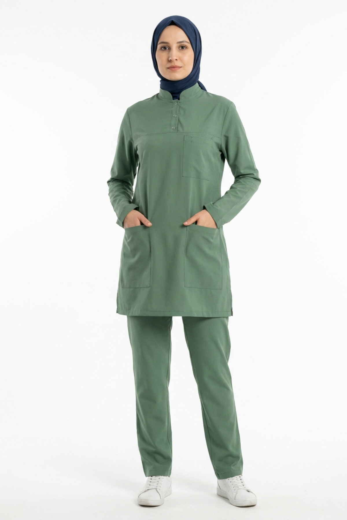 Frosty Spruce Likralı Tesettür Scrubs Doktor Hemşire Forması Takım