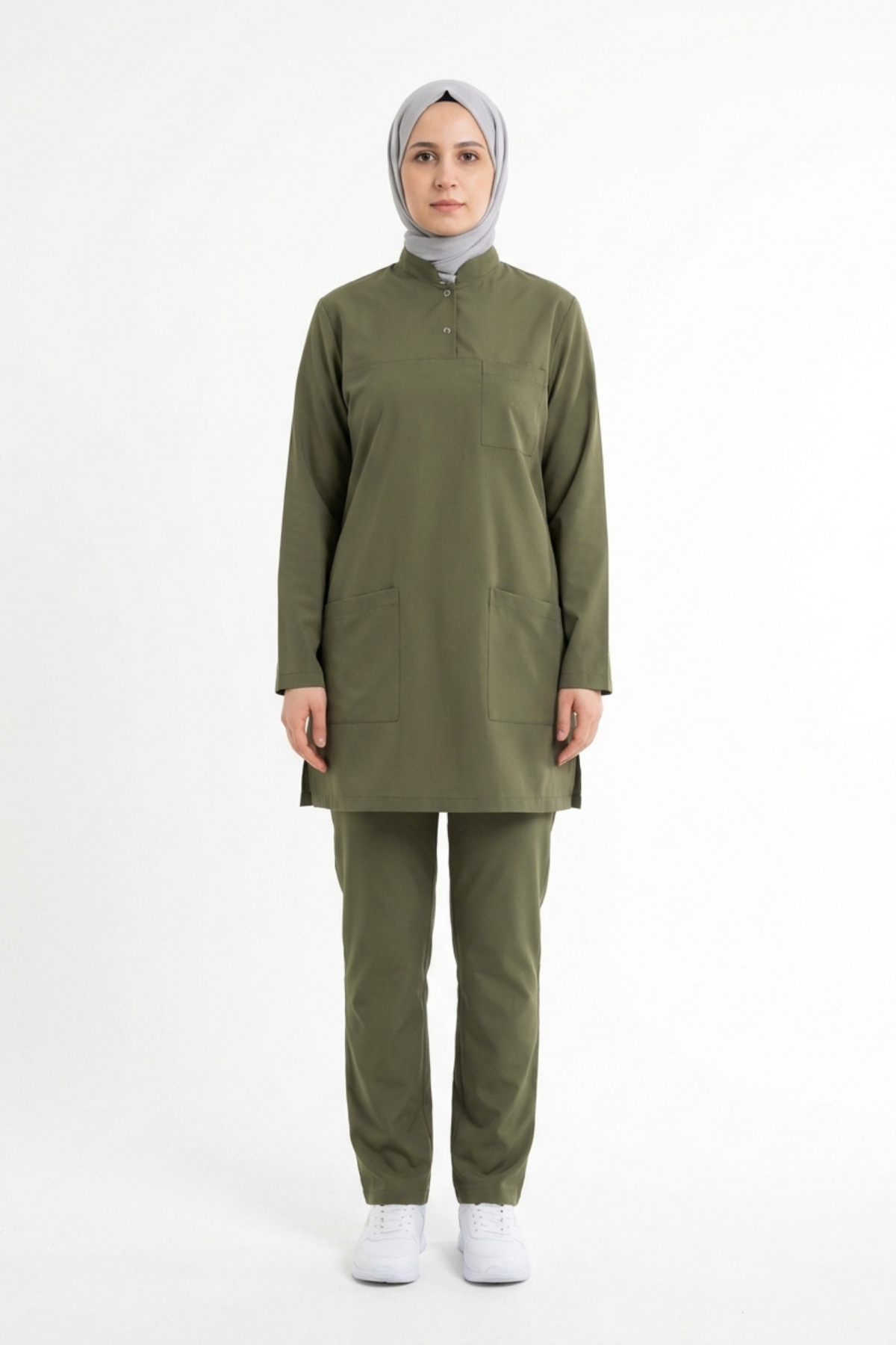 Grasshopper Likralı Tesettür Scrubs Doktor Hemşire Forması Takım