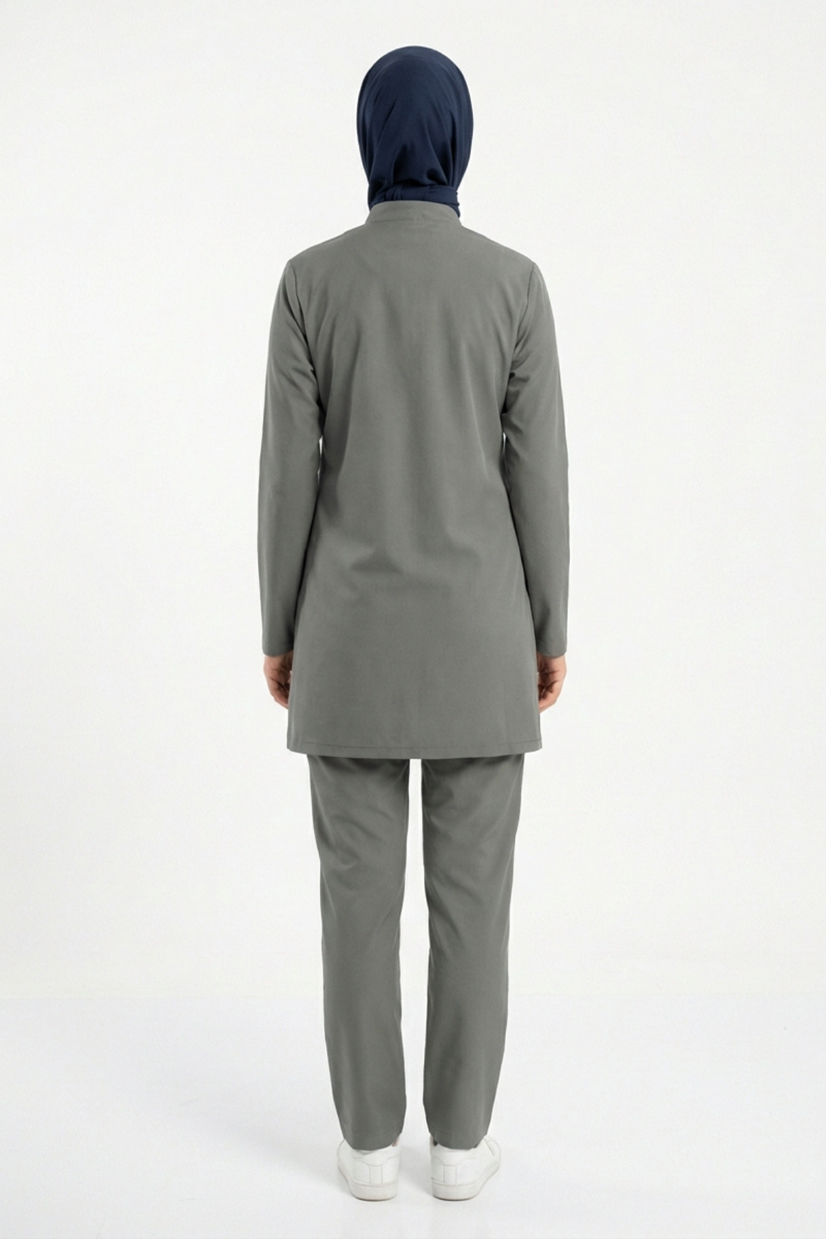 Neutral Gray Likralı Tesettür Scrubs Doktor Hemşire Forması Takım