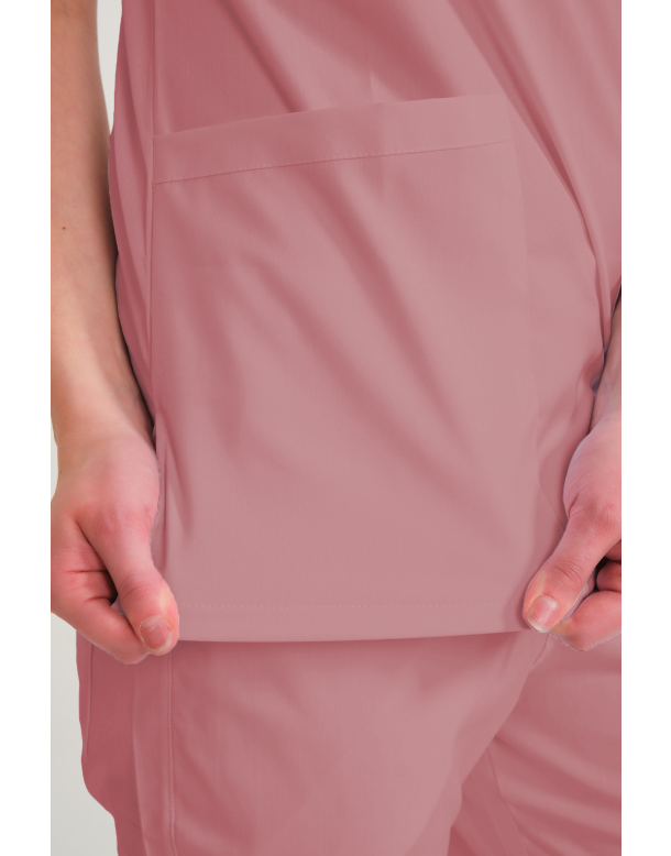 Gül Kurusu Likralı Zarf Yaka Scrubs Doktor Hemşire Forması Takım 2XL