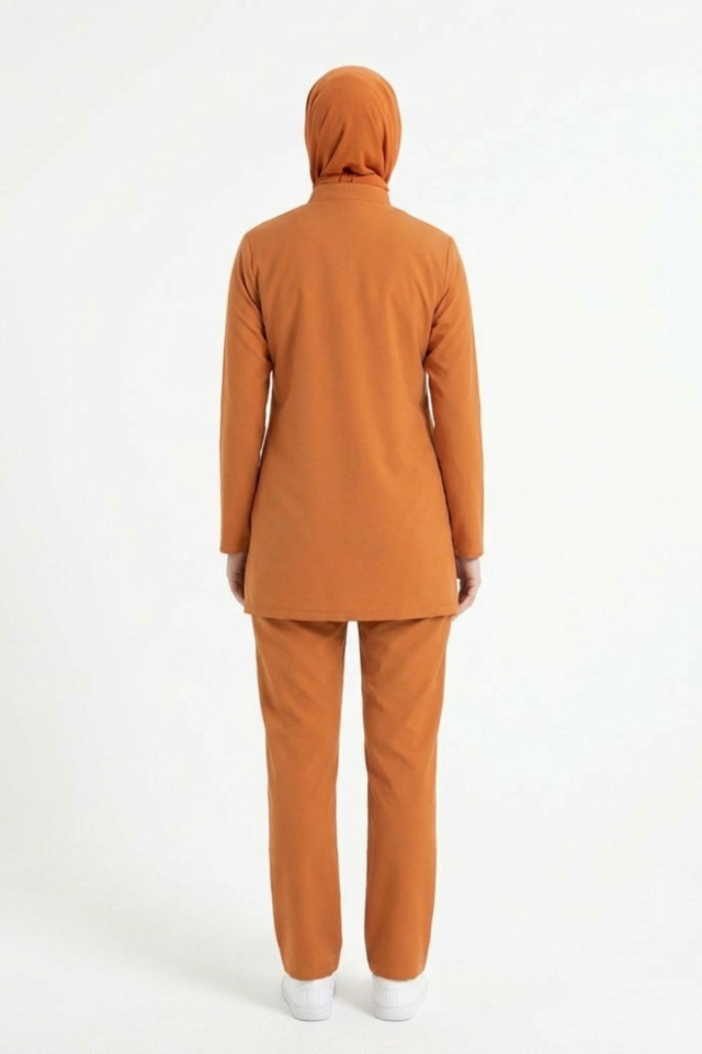 Orange Ochre Likralı Tesettür Scrubs Doktor Hemşire Forması Takım