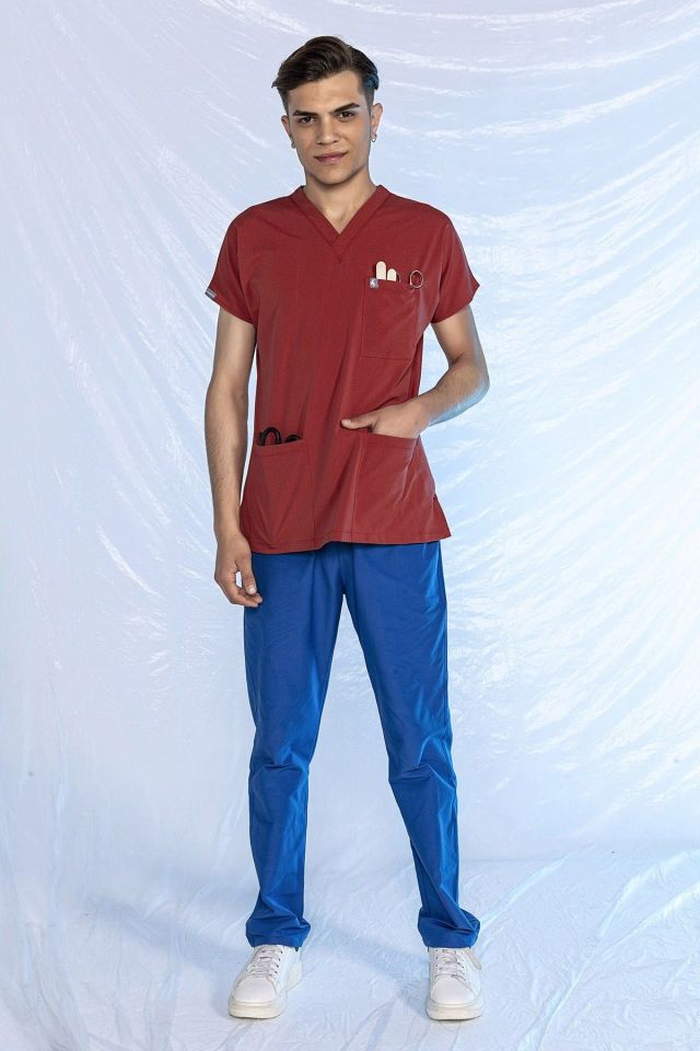 Saks Mavi Likralı Tek Alt Doktor Hemşire Forması XXS