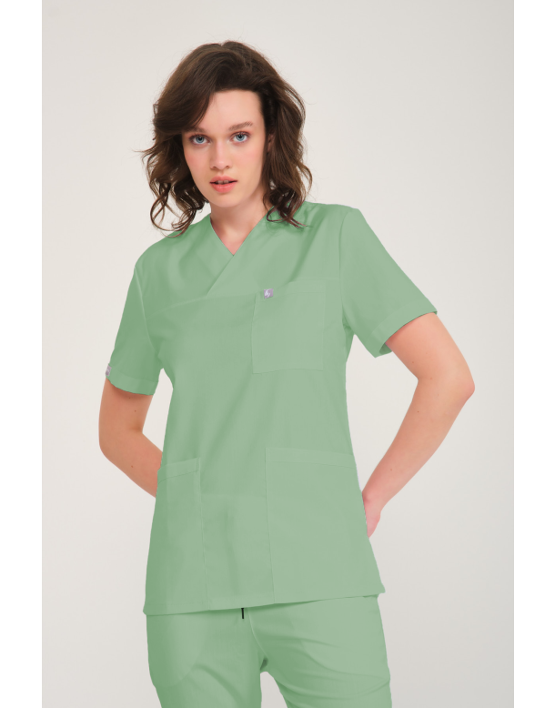 Çağla Yeşili Likralı Zarf Yaka Scrubs Doktor Hemşire Forması Takım 2XL