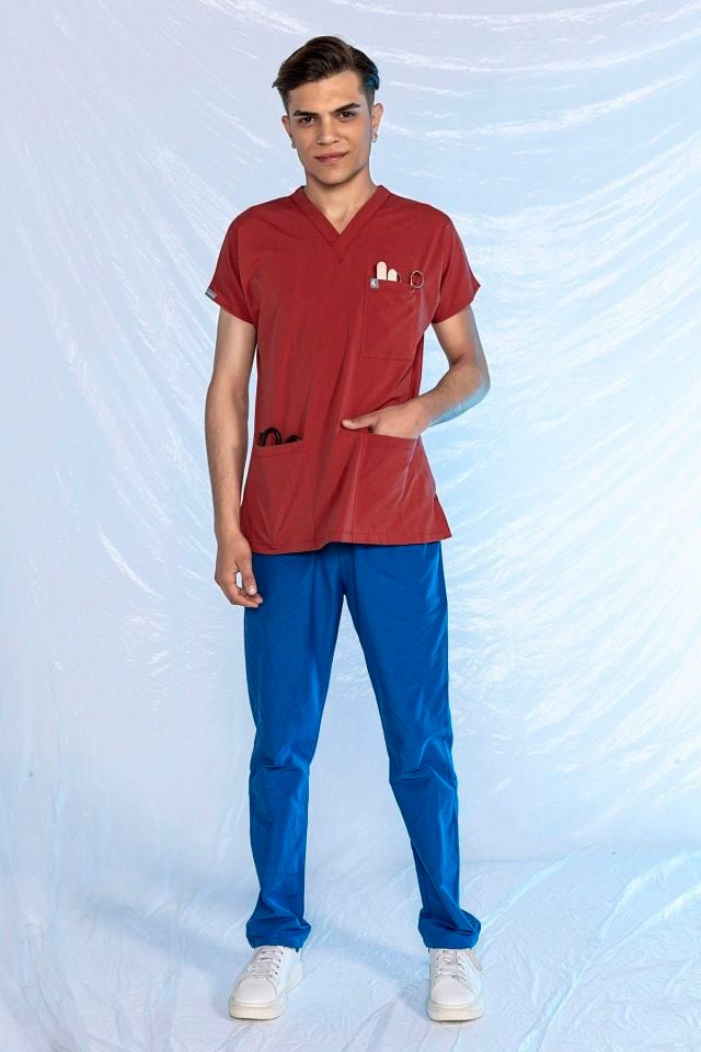 Saks Mavi Likralı Tek Alt Doktor Hemşire Forması XXL