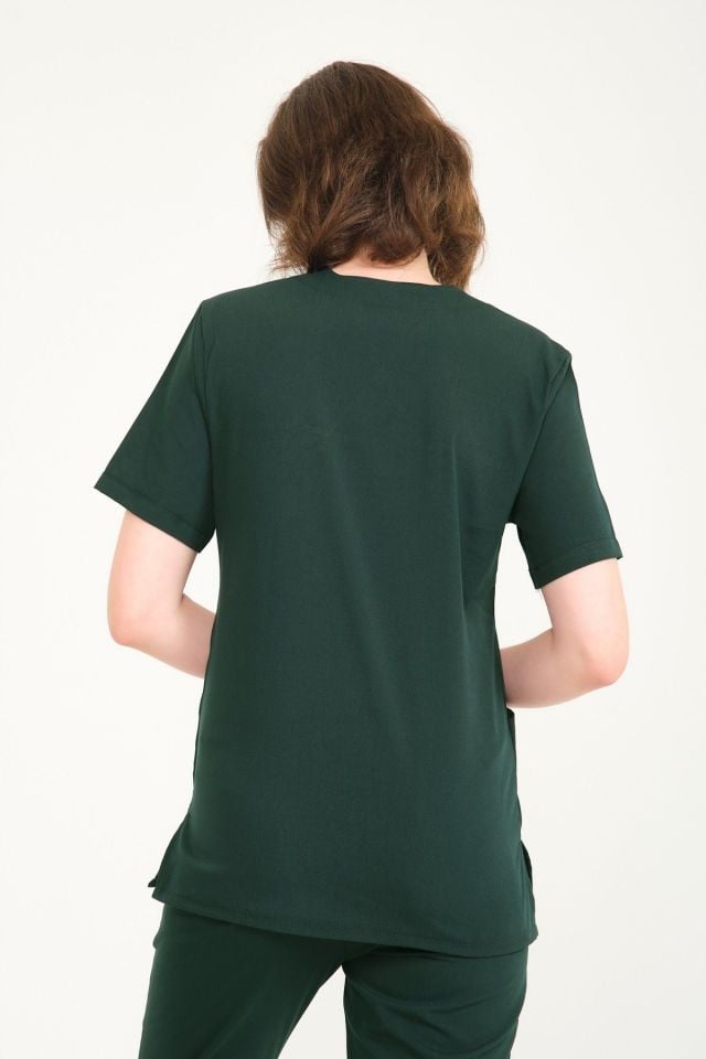 Ördek Yeşil Likralı Zarf Yaka Scrubs Doktor Hemşire Forması Takım 2XL