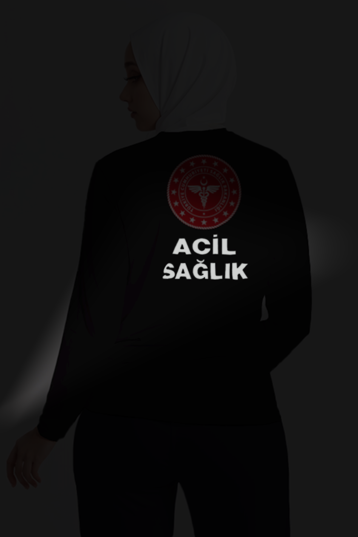Siyah 112 Acil Sağlık Bisiklet Yaka Uzun Kollu Penye Tişört Unisex