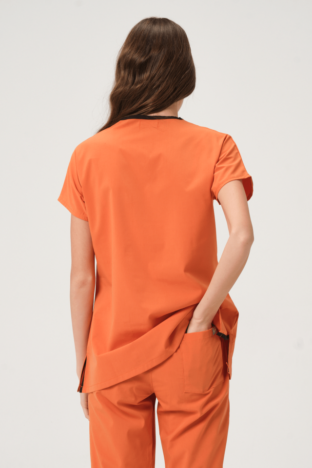 Somon Likralı Scrubs Doktor Hemşire Forması Yarasa Kol Tek Üst Unisex XXL