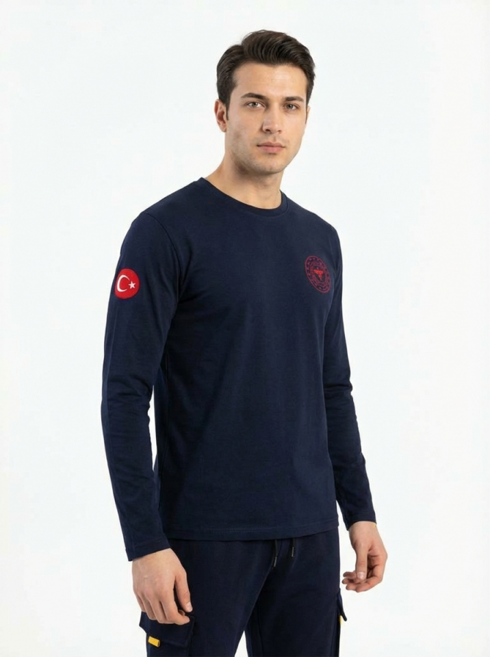 Lacivert 112 Acil Sağlık Bisiklet Yaka Uzun Kollu Penye Tişört Unisex