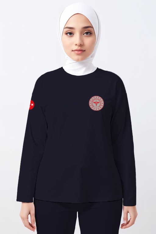 Lacivert 112 Acil Sağlık Bisiklet Yaka Uzun Kollu Tişört Unisex