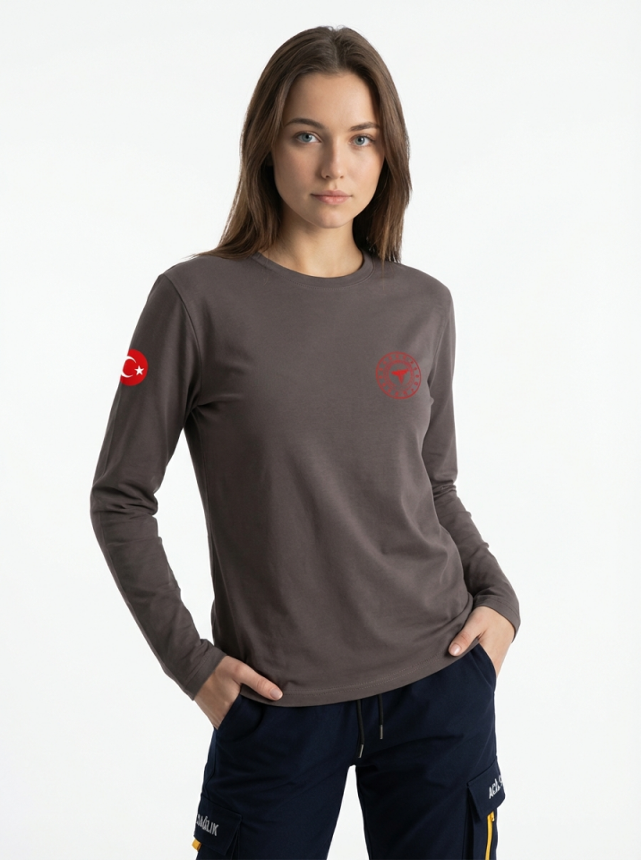 Gri 112 Acil Sağlık Bisiklet Yaka Uzun Kollu Penye Tişört Unisex