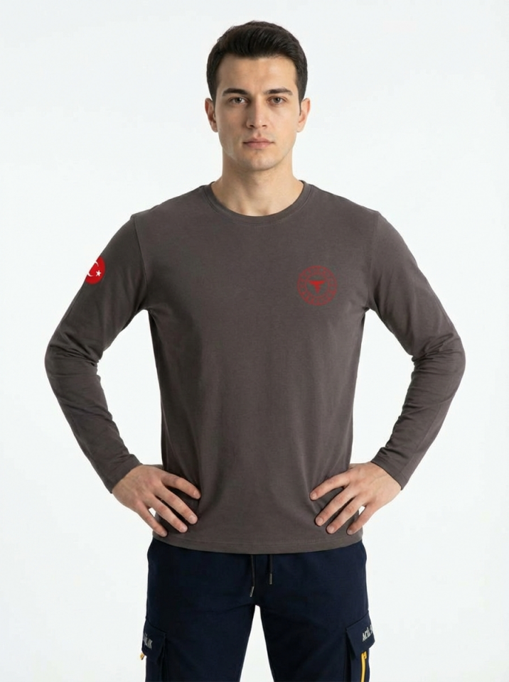 Gri 112 Acil Sağlık Bisiklet Yaka Uzun Kollu Penye Tişört Unisex