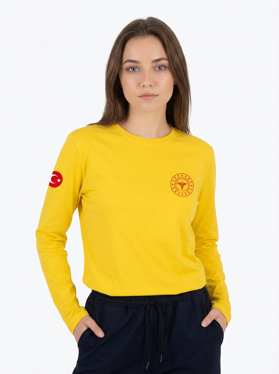 Sarı 112 Acil Sağlık Bisiklet Yaka Uzun Kollu Penye Tişört Unisex