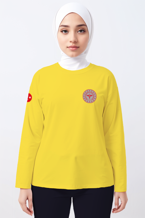 Sarı 112 Acil Sağlık Bisiklet Yaka Uzun Kollu Tişört Unisex M